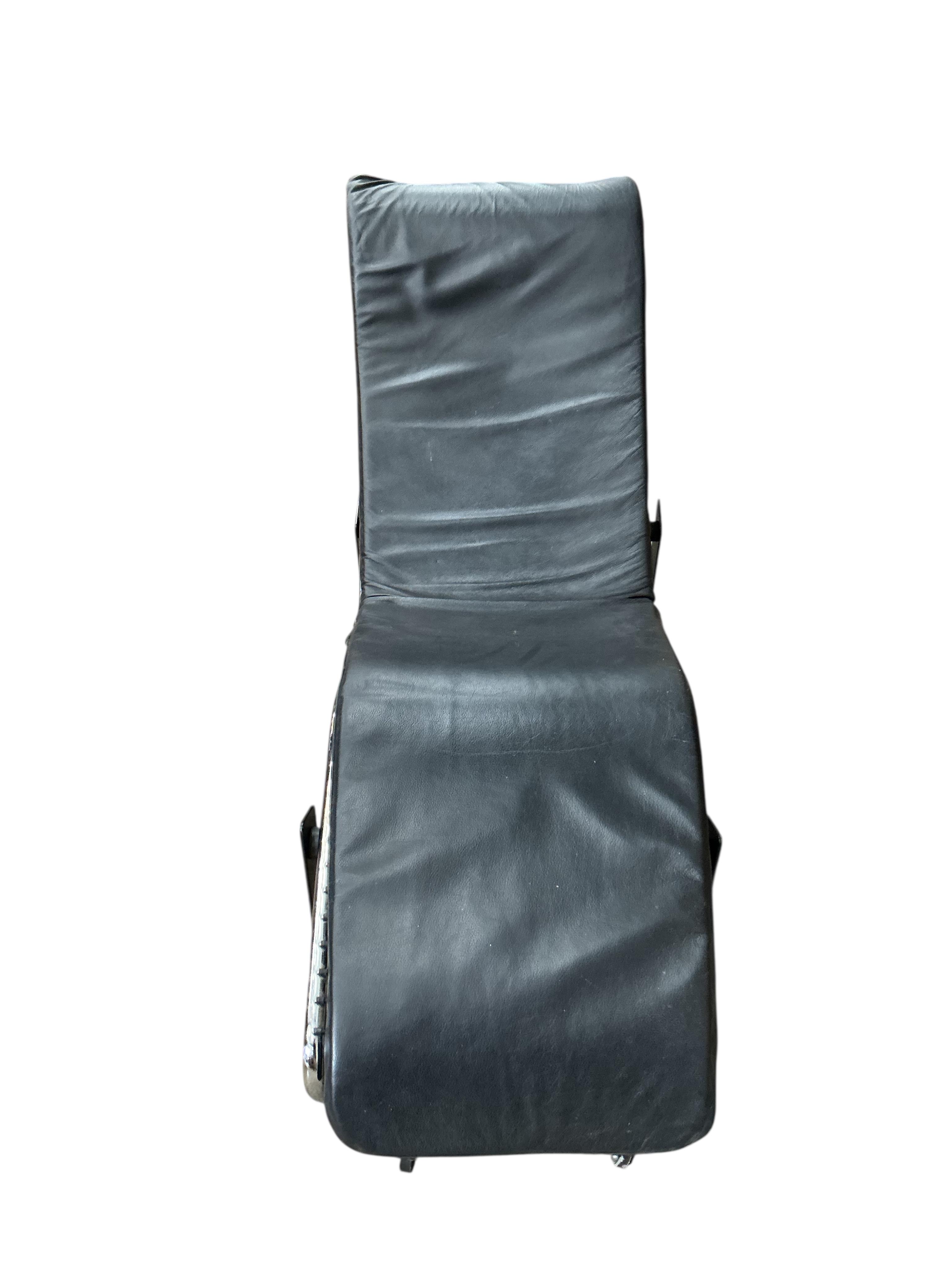 A Corbusier style chrome and black leather daybed, width 53cm, length 150cm